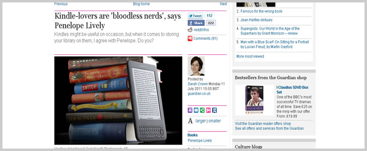 Kindle-lovers are 'bloodless nerds', says Penelope Lively | Books | guardian.co.uk 