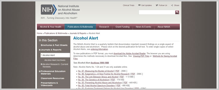 Alcohol Alert by National Institute on Alcohol Abuse & Alcoholism