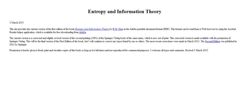 Entropy and Information Theory: First Edition by R.M. Gray 