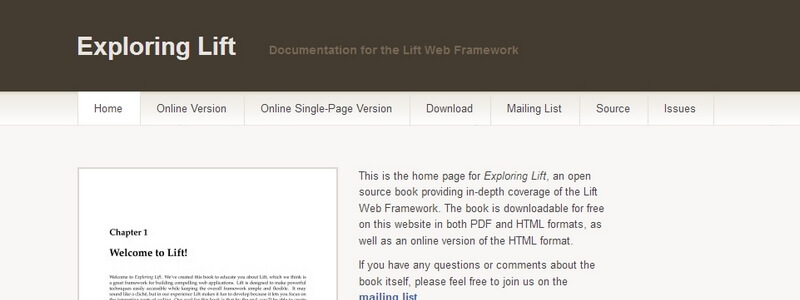 Exploring Lift: Documentation for the Lift Web Framework by Derek Chen-Becker, Marius Danciu, and Tyler Wier 