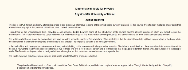 Mathematical Tools for Physics by James Nearing