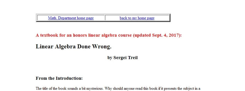 Linear Algebra Done Wrong by Sergei Treil