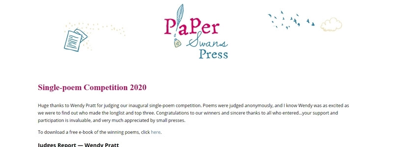 All Entries of 2020 Paper Swans Press Single Poem Competition